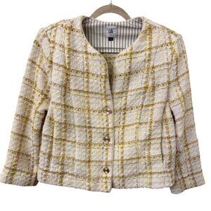 Cabi Coco Jacket Medium Yellow Cream White Tweed Bouclé Blazer Style #6256